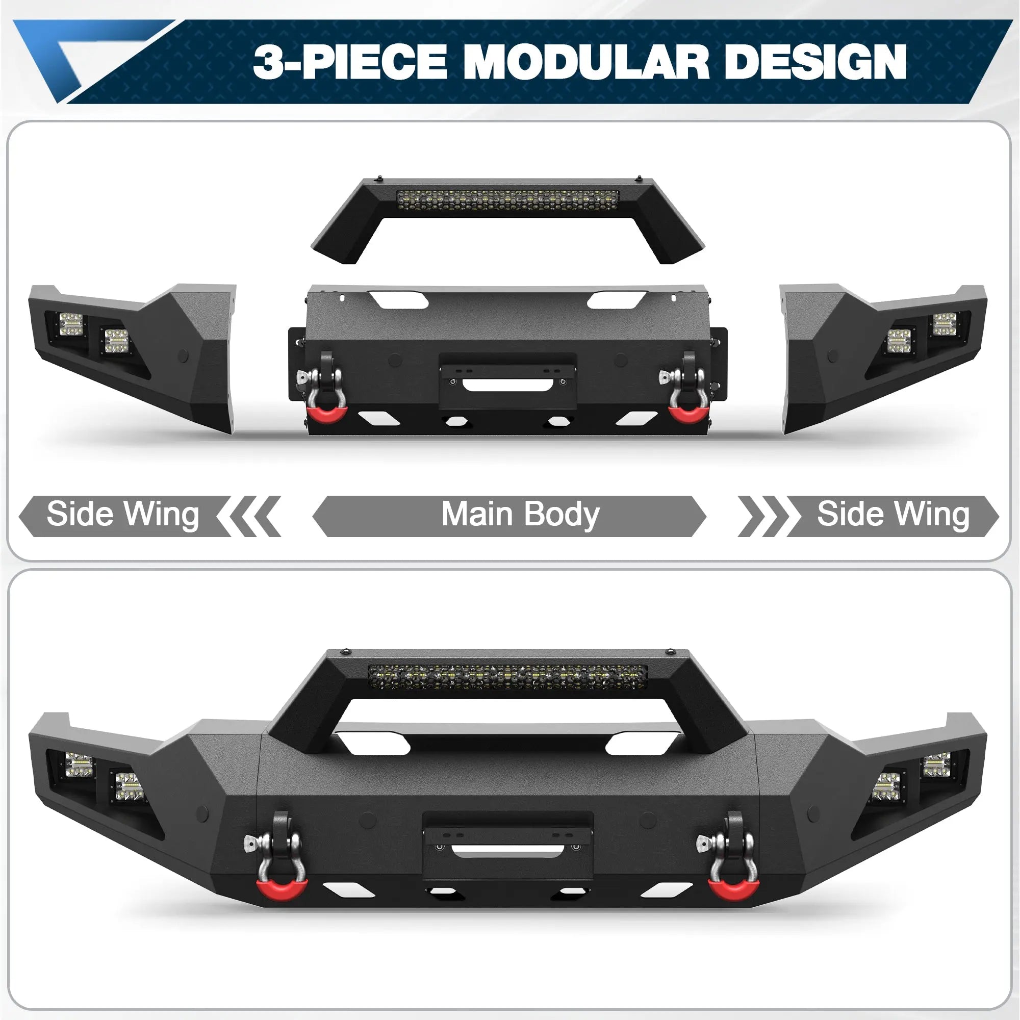 Silverado Full Width Front Bumper for 2020 2021 2022 2023 Chevy Silverado 2500/3500 HD w/Winch Plate, Lights and D-rings - POFENZE