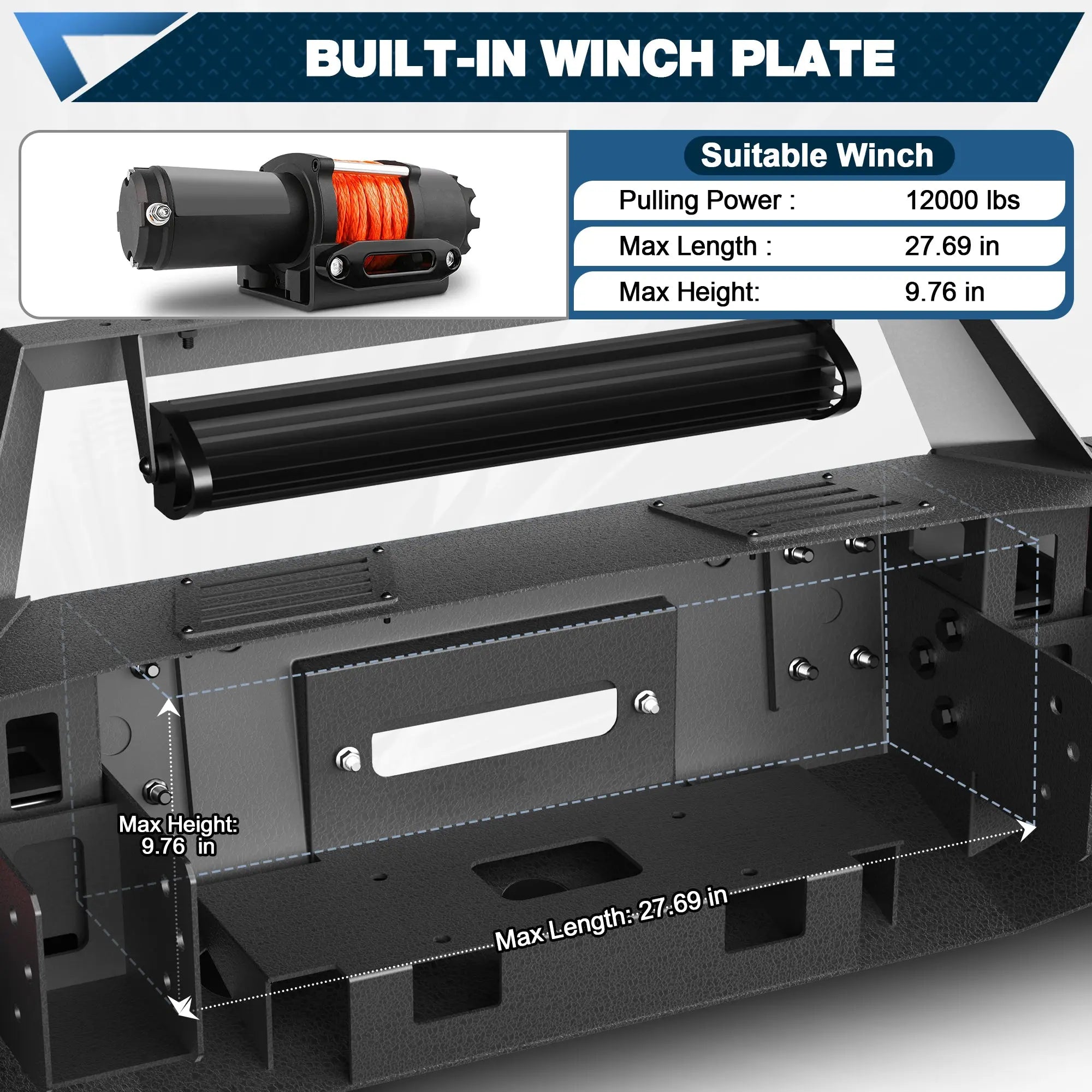 Silverado Full Width Front Bumper for Chevy Silverado 1500 2007-2013, Textured Black Pickup Truck Bumper for Silverado 2007-2013, with Winch Plate, Lights and D-rings POFENZE