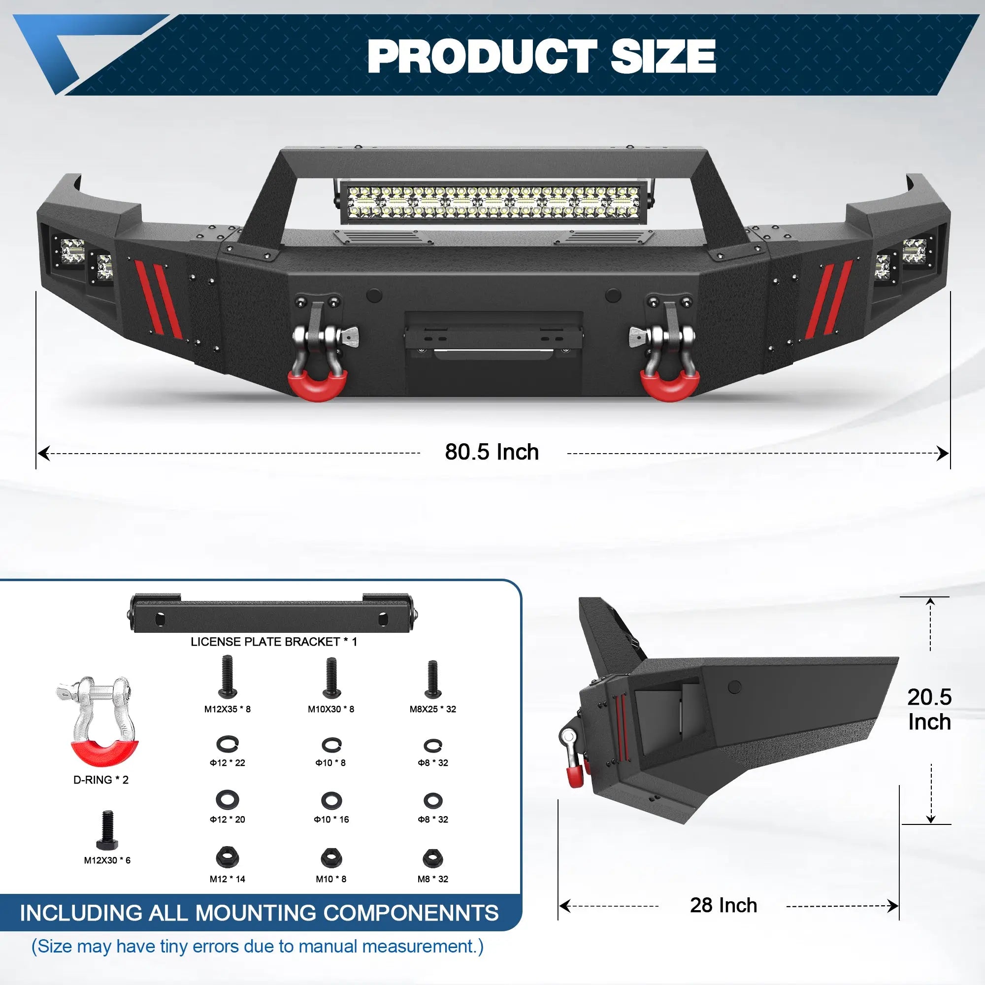 Silverado Full Width Front Bumper for Chevy Silverado 1500 2007-2013, Textured Black Pickup Truck Bumper for Silverado 2007-2013, with Winch Plate, Lights and D-rings POFENZE