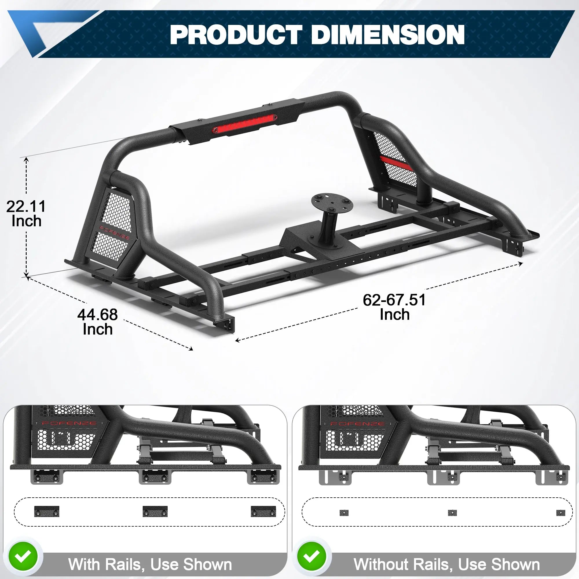 Sport Roll Bar Adjustable Truck Roll Bar 62"–67.51" Universal Fit for Toyota Tundra, Ford F150, Chevy Silverado & RAM POFENZE 