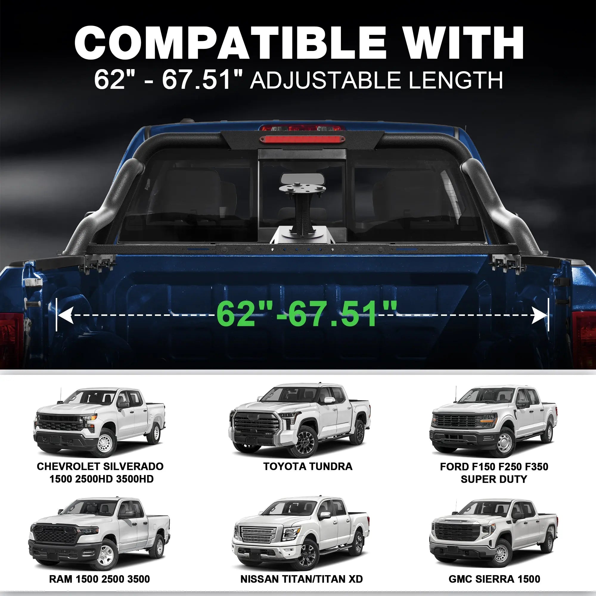 Sport Roll Bar Adjustable Truck Roll Bar 62"–67.51" Universal Fit for Toyota Tundra, Ford F150, Chevy Silverado & RAM POFENZE 