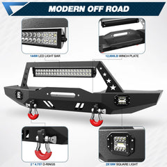 Steel Bumper For Jeep XJ Front Bumper Compatible with 1984-2001 Jeep Cherokee XJ with Winch Plate and Lights