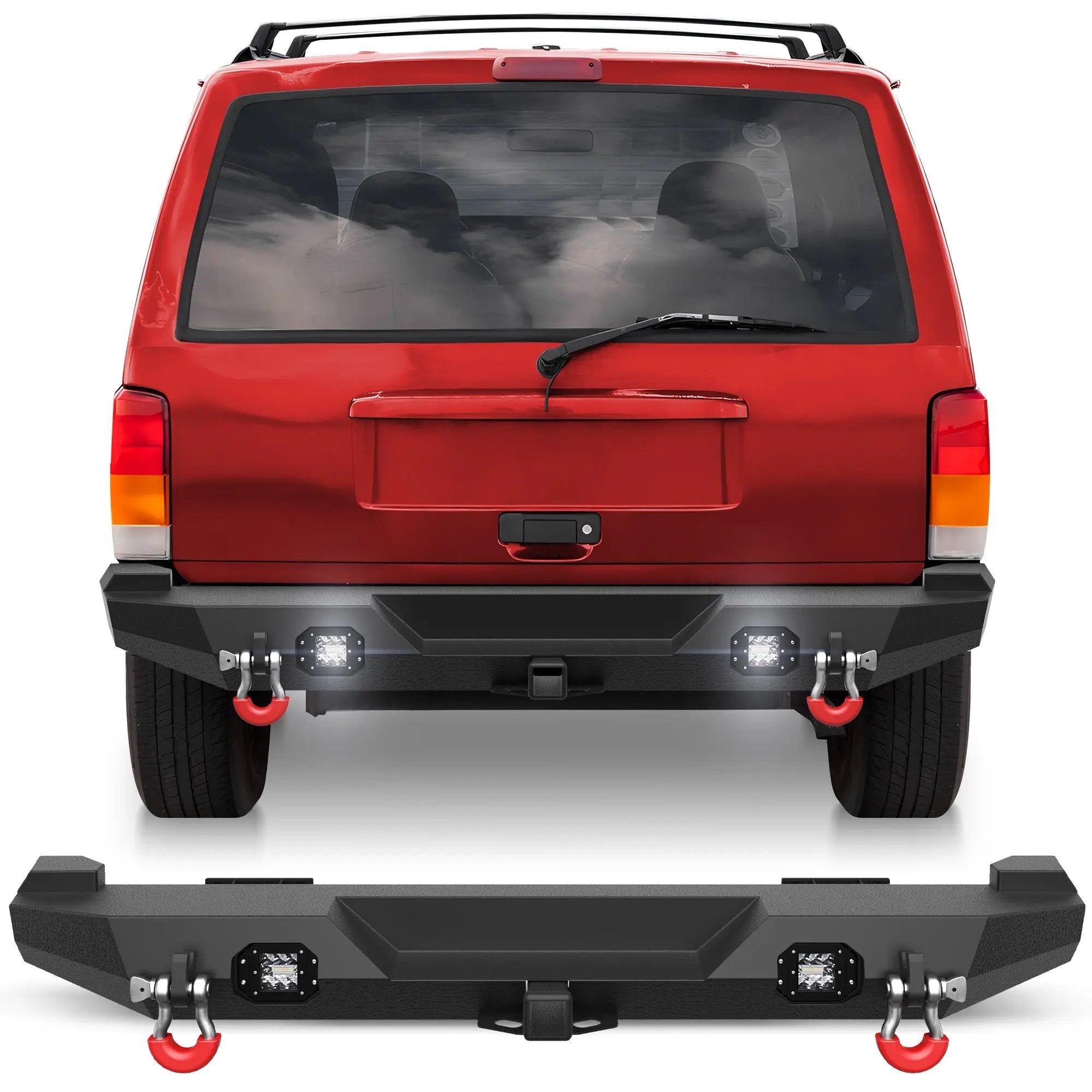 Steel Bumper For Jeep XJ Rear Bumper for 1984-2001 Jeep Cherokee XJ with Lights - POFENZE