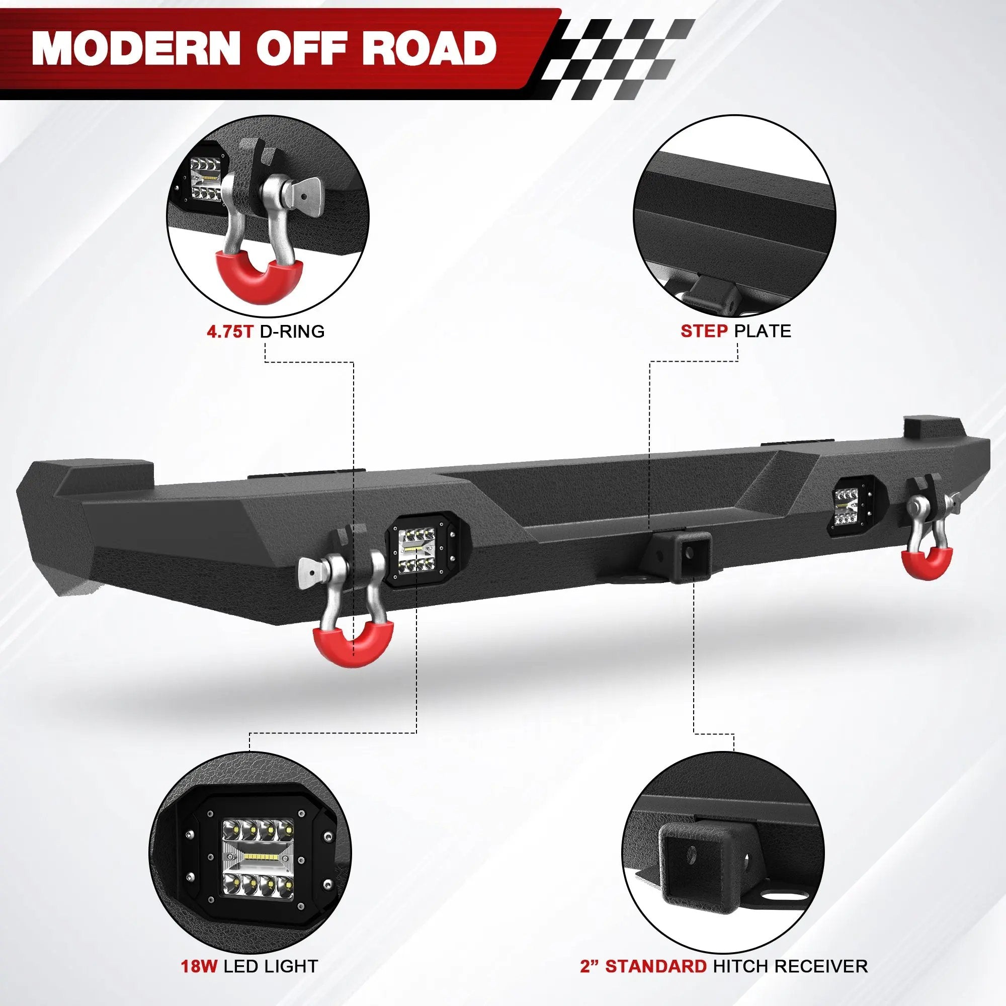 Steel Bumper For Jeep XJ Rear Bumper for 1984-2001 Jeep Cherokee XJ with Lights - POFENZE