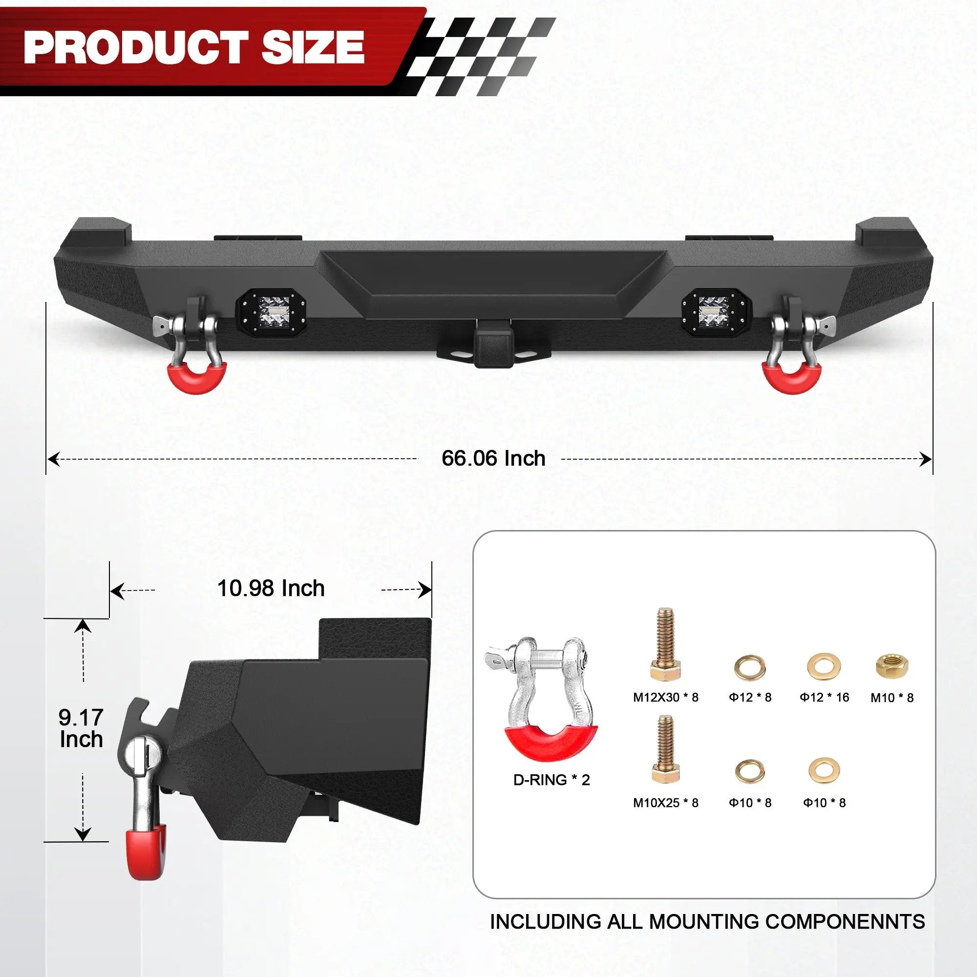 Steel Bumper For Jeep XJ Rear Bumper for 1984-2001 Jeep Cherokee XJ with Lights - POFENZE