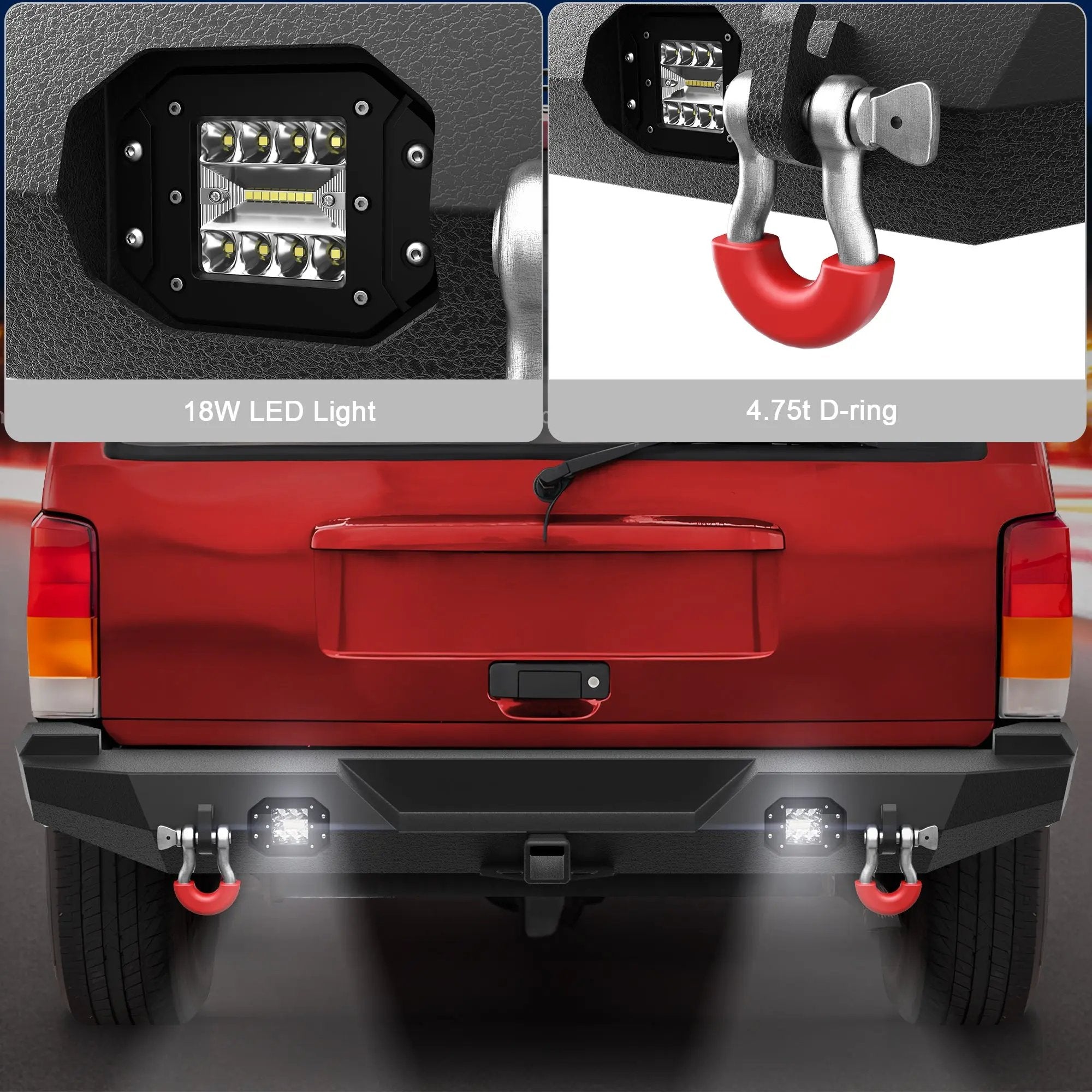 Steel Bumper For Jeep XJ Rear Bumper for 1984-2001 Jeep Cherokee XJ with Lights - POFENZE