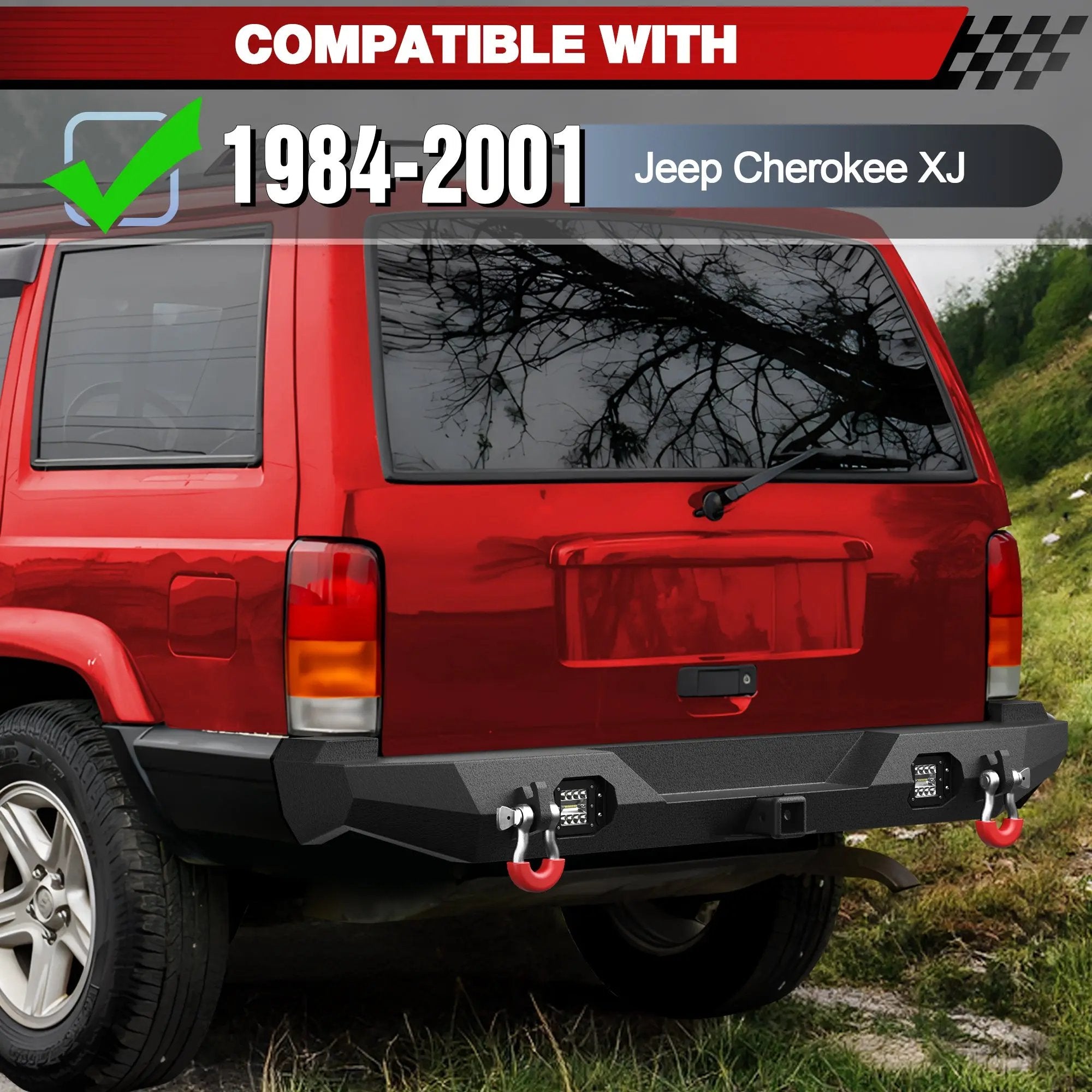 Steel Bumper For Jeep XJ Rear Bumper for 1984-2001 Jeep Cherokee XJ with Lights - POFENZE