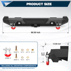 Steel Bumper For Jeep XJ Rear Bumper for 1984-2001 Jeep Cherokee XJ with Lights