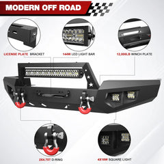 Steel Bumper for Grand Cherokee WJ Front Bumper for 1999 2000 2001 2002 2003 2004 Jeep Grand Cherokee WJ with Winch Plate and Lights - POFENZE