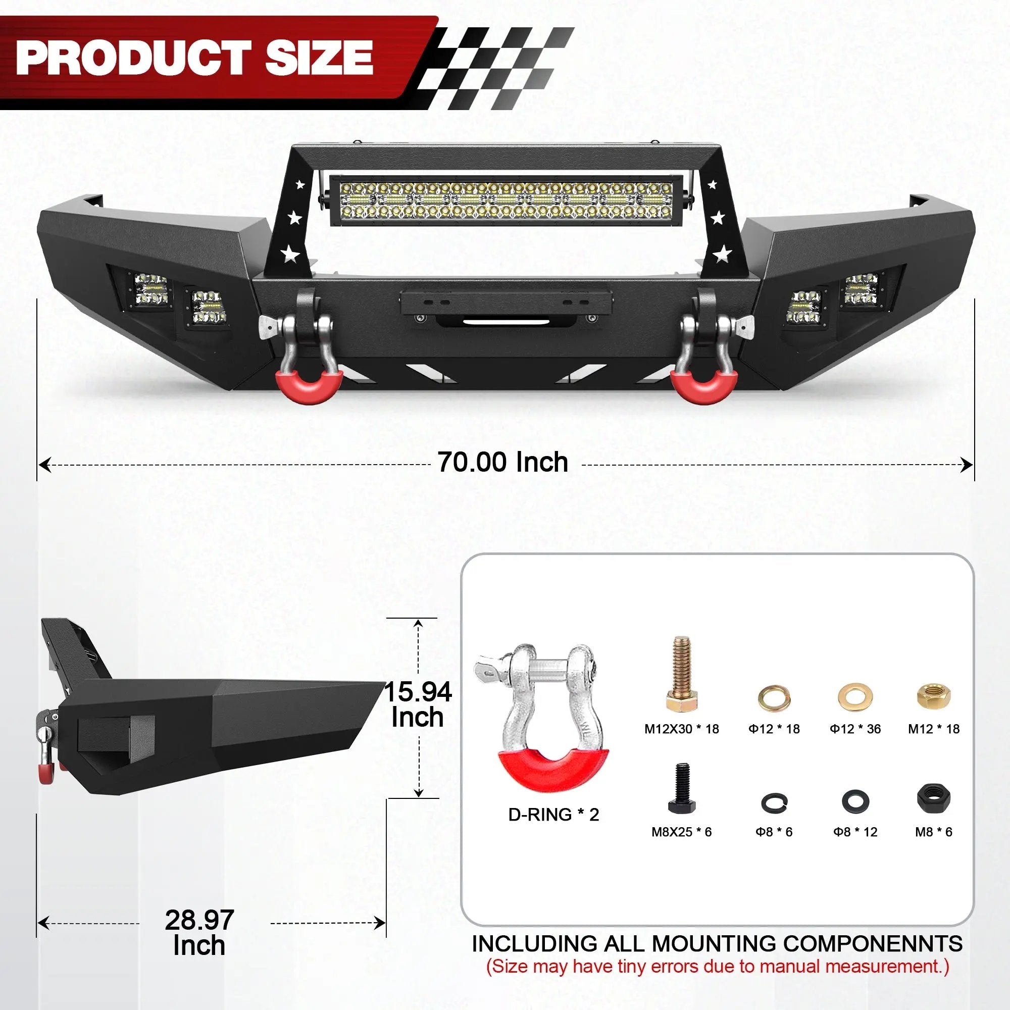 Steel Bumper for Grand Cherokee WJ Front Bumper for 1999 2000 2001 2002 2003 2004 Jeep Grand Cherokee WJ with Winch Plate and Lights - POFENZE