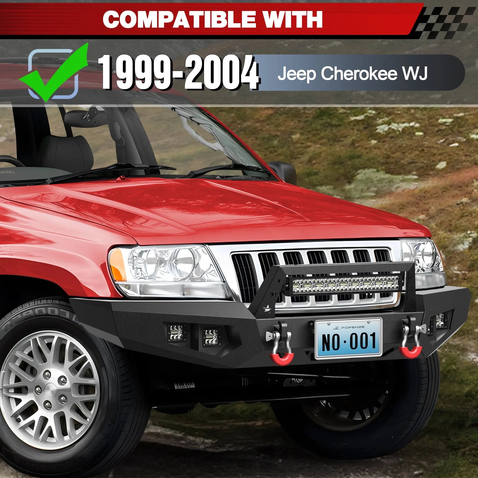 Steel Bumper for Grand Cherokee WJ Front Bumper for 1999 2000 2001 2002 2003 2004 Jeep Grand Cherokee WJ with Winch Plate and Lights - POFENZE