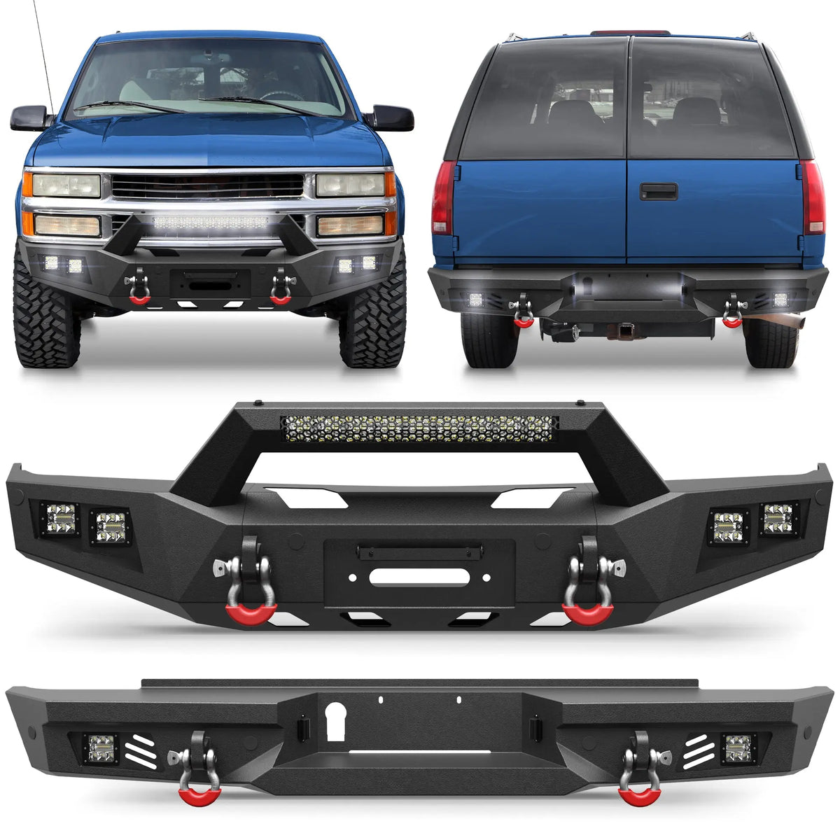 Suburban Accessories For 1992-1993-1994-1995-1996-1997-1998-1999 Chevy Suburban Tahoe & GMC Yukon Bumper Combo Steel Offroad Front and Rear Bumper with Winch Plate and Lights