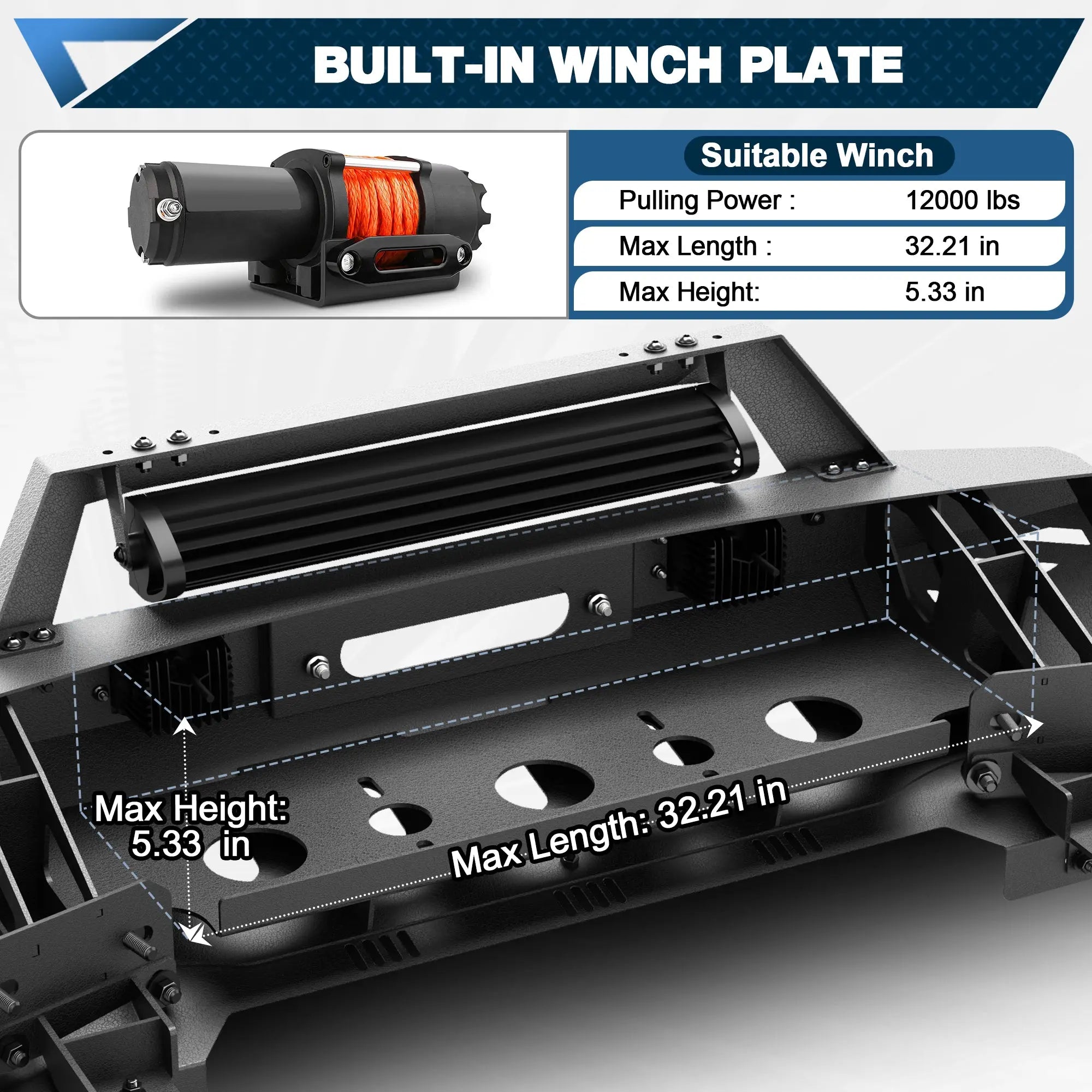 Tacoma Front Bumper for 2024 2025 2026 Toyota Tacoma with Winch Plate and Lights POFENZE 