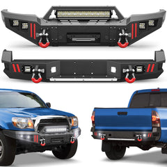 Tacoma Front and Rear Bumper Set for 2005-2015 Toyota Tacoma 2nd Gen Pickup Truck Full Width and Heavy-duty Bumpers Including Winch Plate - POFENZE