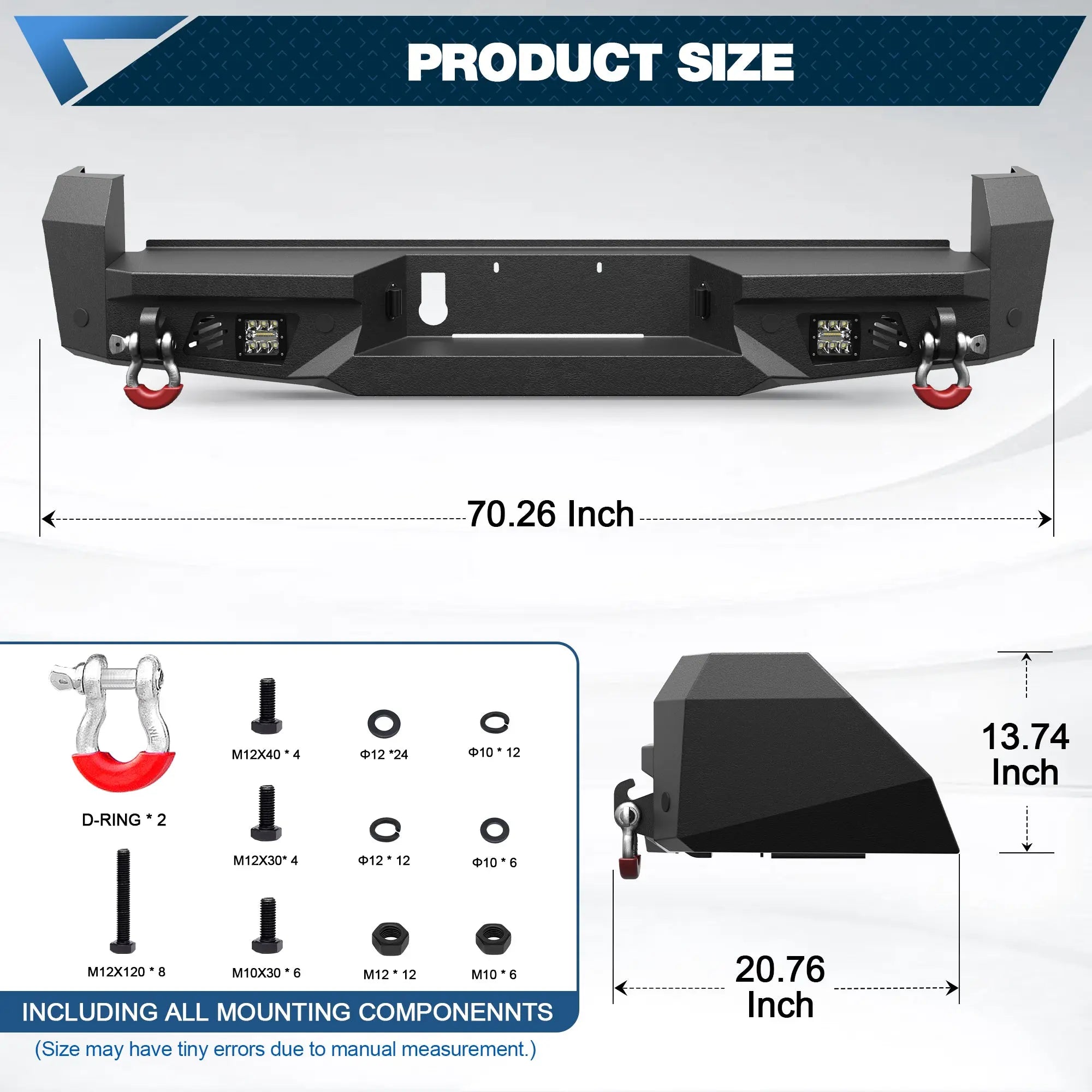 Tacoma Rear Bumper for Toyota Tacoma 2024 2025 2026 Pickup Truck Heavy Duty Steel Back Bumper POFENZE 