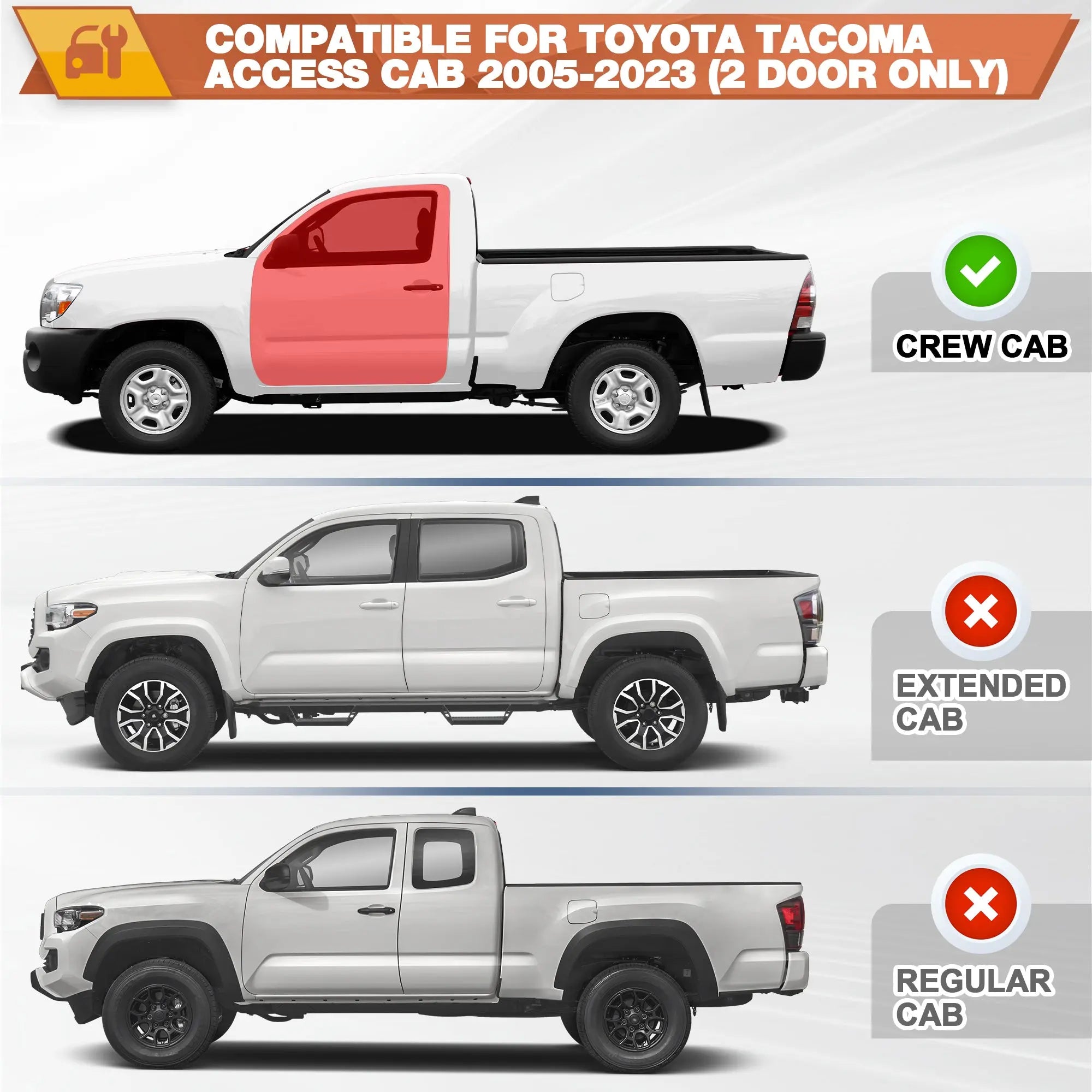 Tacoma Running Boards Two Raised Side Step Compatible for Toyota Tacoma Access Cab 2005-2023 (2 Door Only), 2 Stairs Step Rails Powder Coated Black Carbon Steel Nerf Bars POFENZE