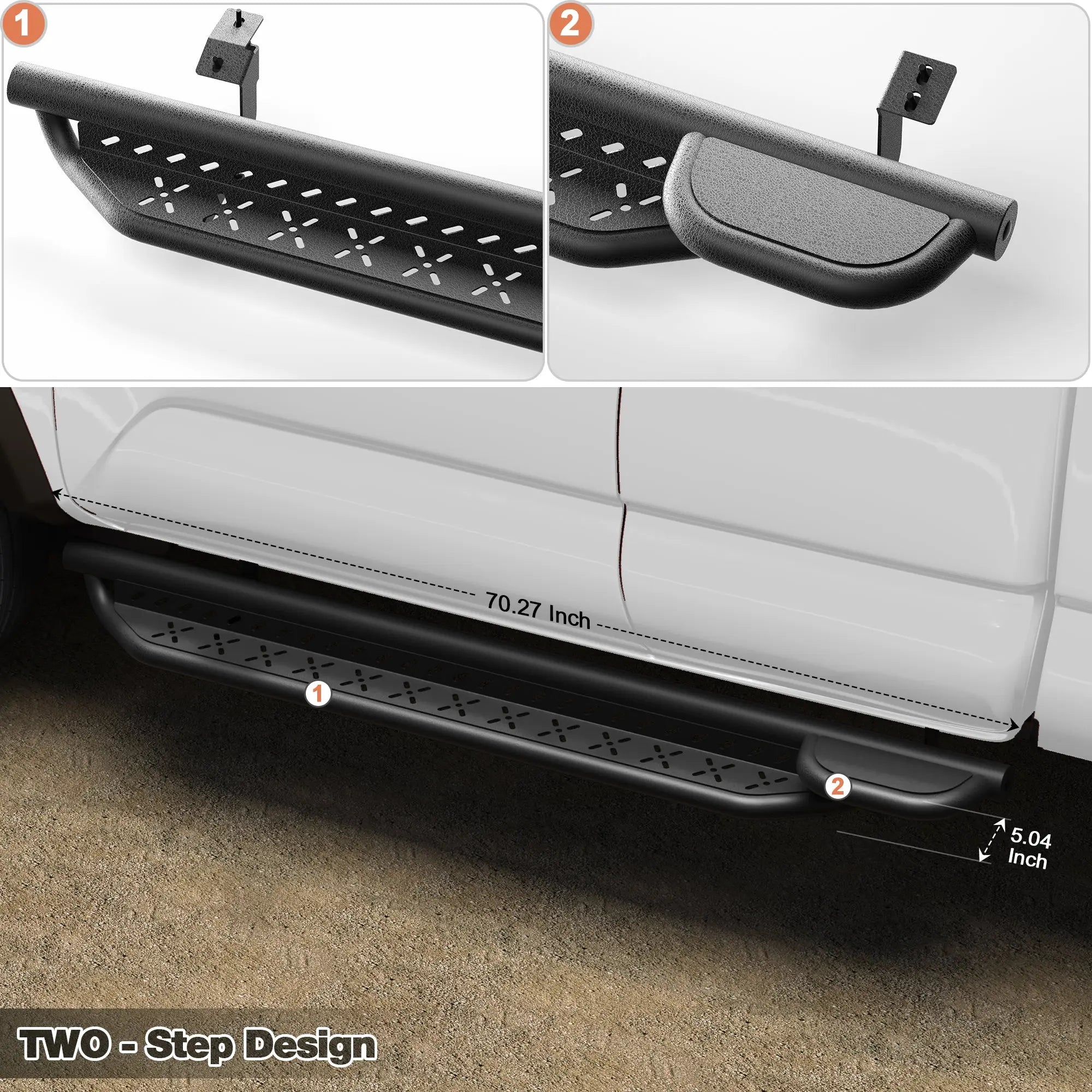 thumbnail image 2 of TAC Sidewinder Running Boards For 2005-2023 Toyota Tacoma Access Cab – Black Hoop Steps 2 of 6