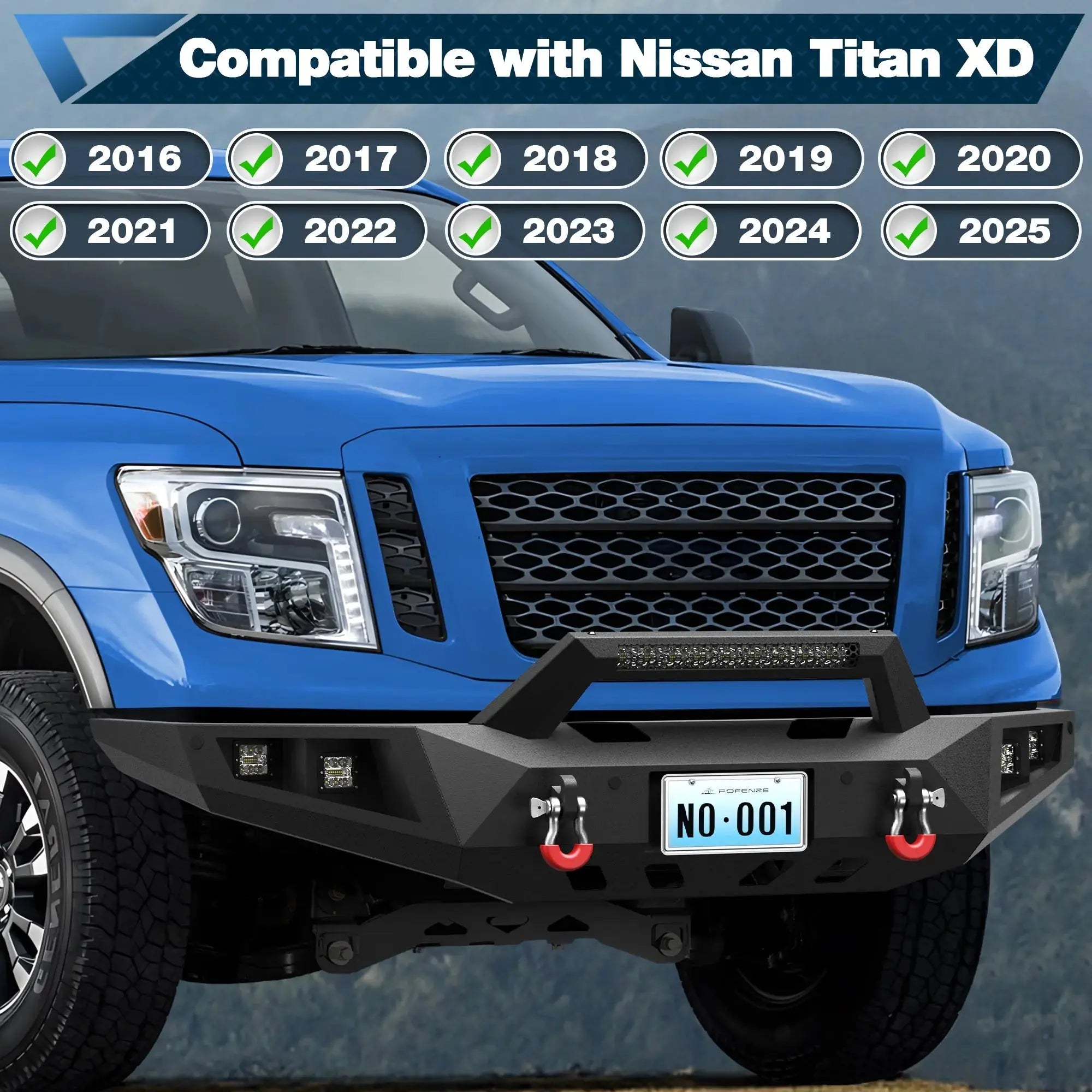 POFENZE For 2016-2025 Nissan Titan XD Front and Rear Bumper Set Off Road Steel Bumper w/Winch Plate and Lights POFENZE