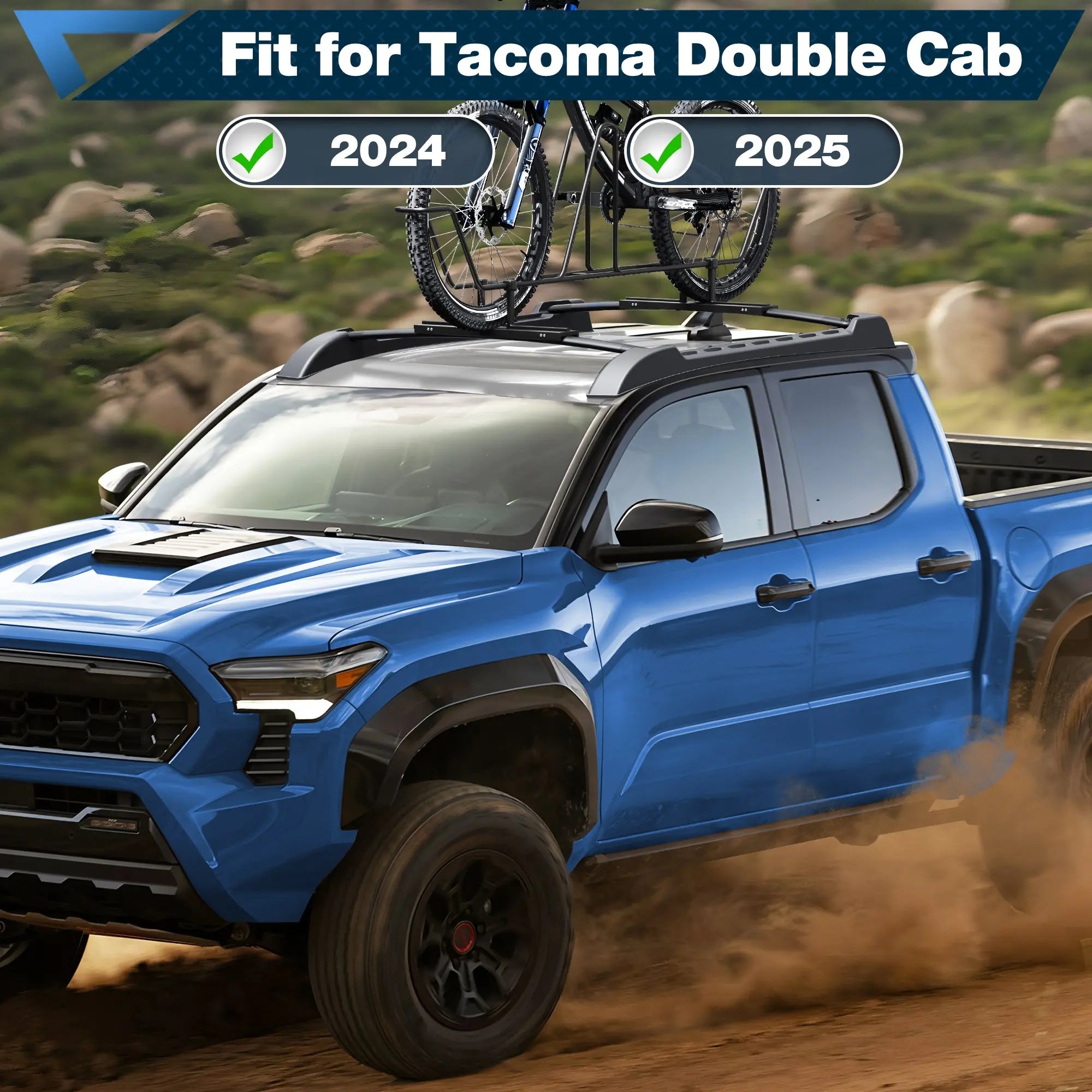 Top Roof Rack Cross Bars Fit for 2024-2025 Toyota Tacoma Double Cab Double Cab Basket Heavy Duty Cargo Carriers Luggage Storage Holder Aluminum POFENZE