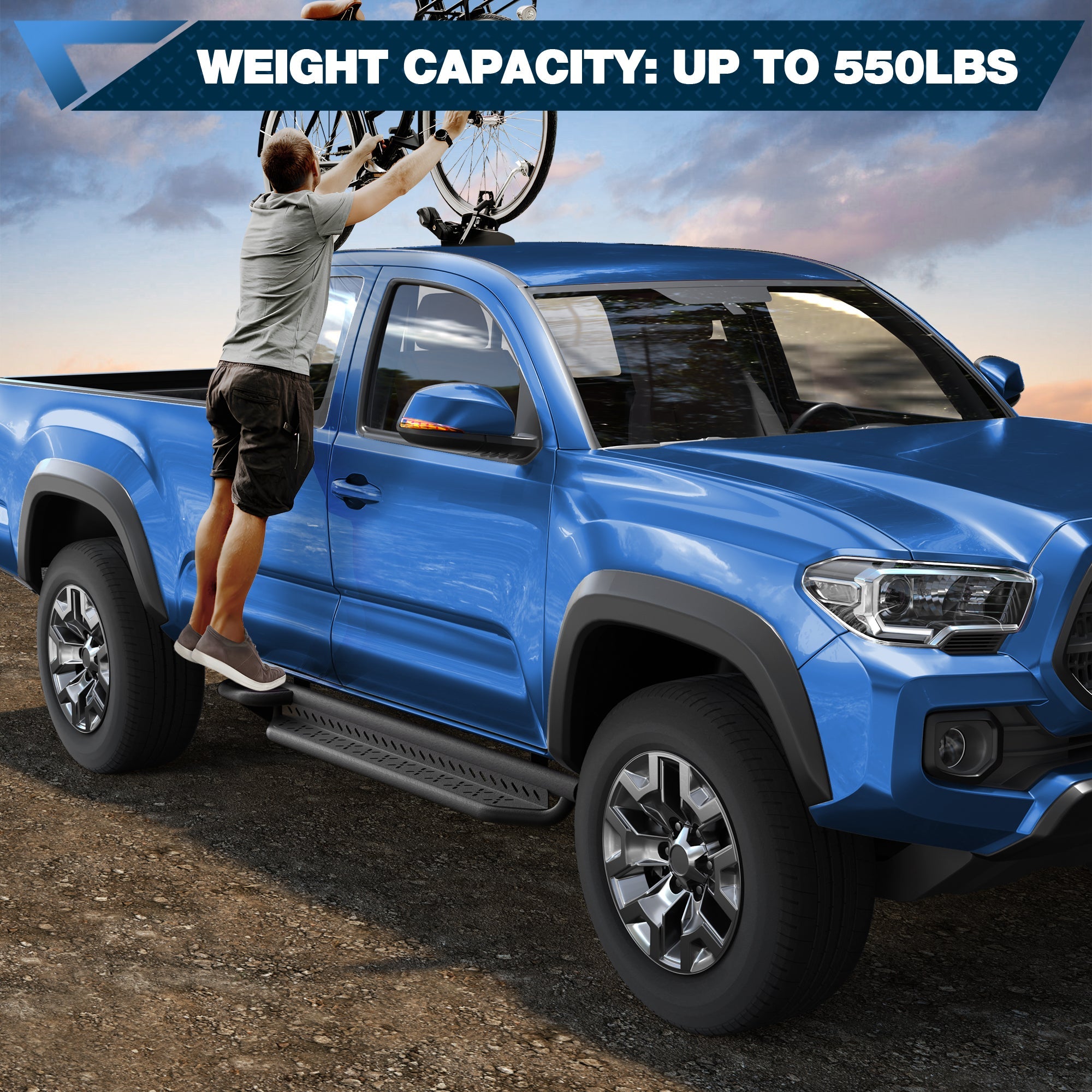 550 lbs Weight Capacity Running Boards for 2005-2023 Toyota Tacoma Access Cab – POFENZE Bike Loading Demo