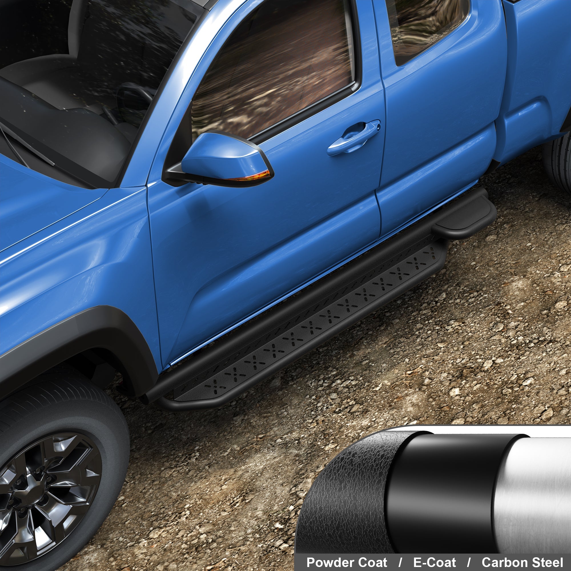 3-Layer Coating: Powder Coat + E-Coat + Carbon Steel – Rust-Proof Running Boards for 2005-2023 Toyota Tacoma | POFENZE