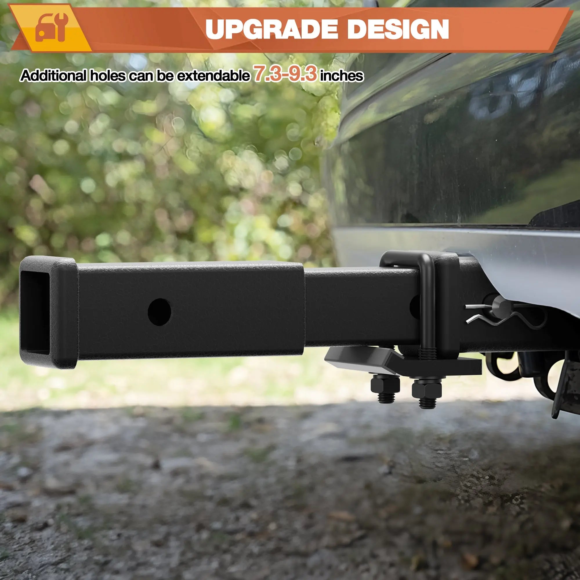 Trailer Hitch Extender for 2 Inch Receiver Adujustble 7.3"-9.3" Extension Length with 5/8 inch Bolt Nut Clip 3,500 lbs GTW Matte Black POFENZE