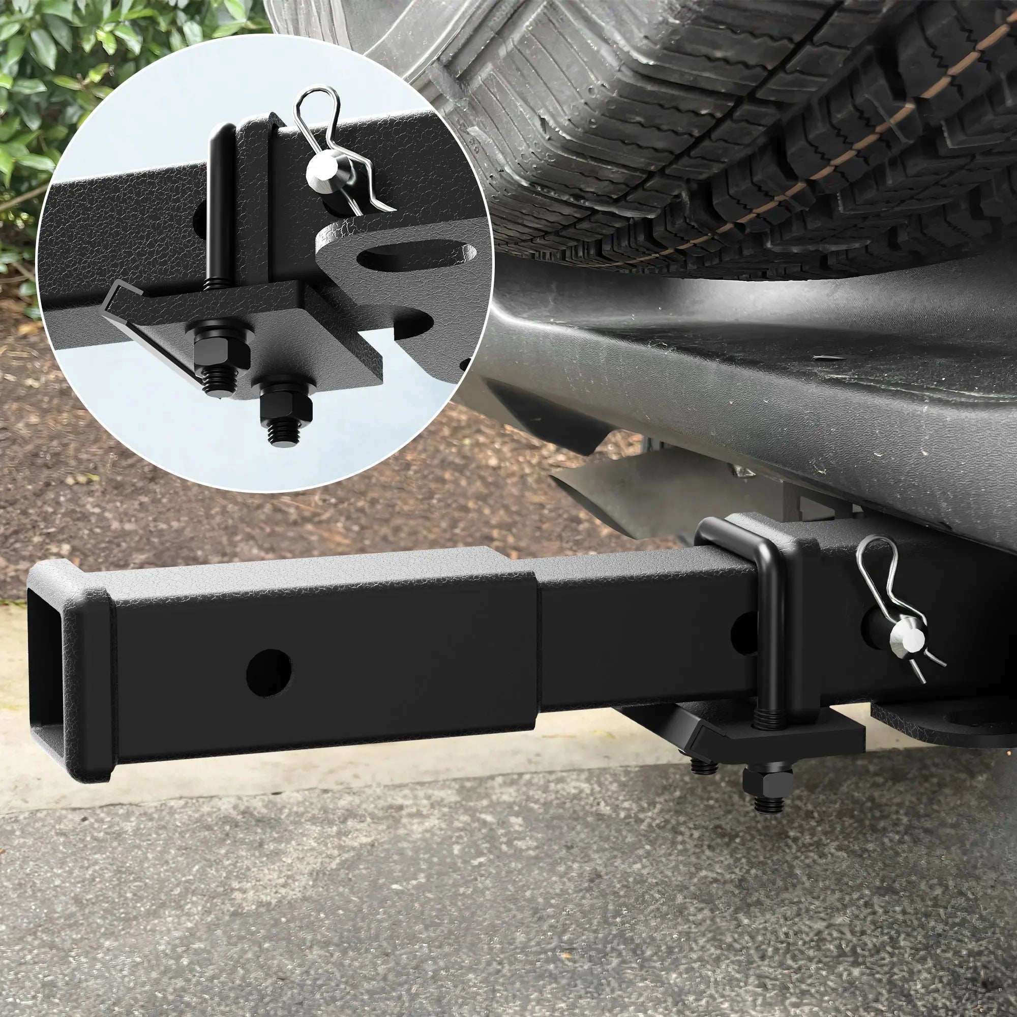 Trailer Hitch Extender for 2 Inch Receiver Adujustble 7.3"-9.3" Extension Length with 5/8 inch Bolt Nut Clip 3,500 lbs GTW Matte Black POFENZE