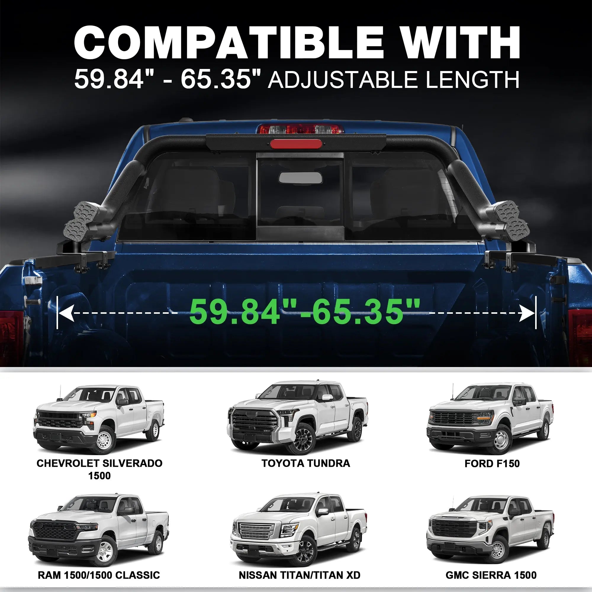 Truck Bed Roll Bar for Full-Size Pickup Trucks | Universal Adjustable - POFENZE