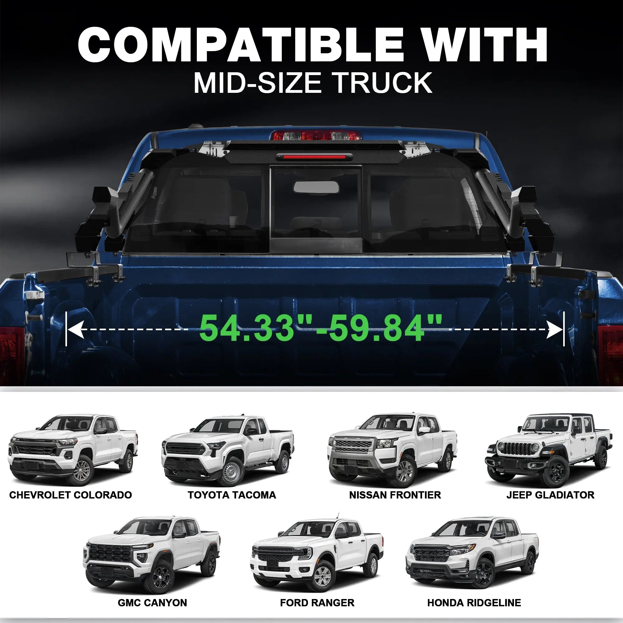 Truck Roll Bar 54.33"–59.84" Heavy Duty Pickup Truck Roll Bar for Mid-Size Trucks POFENZE 