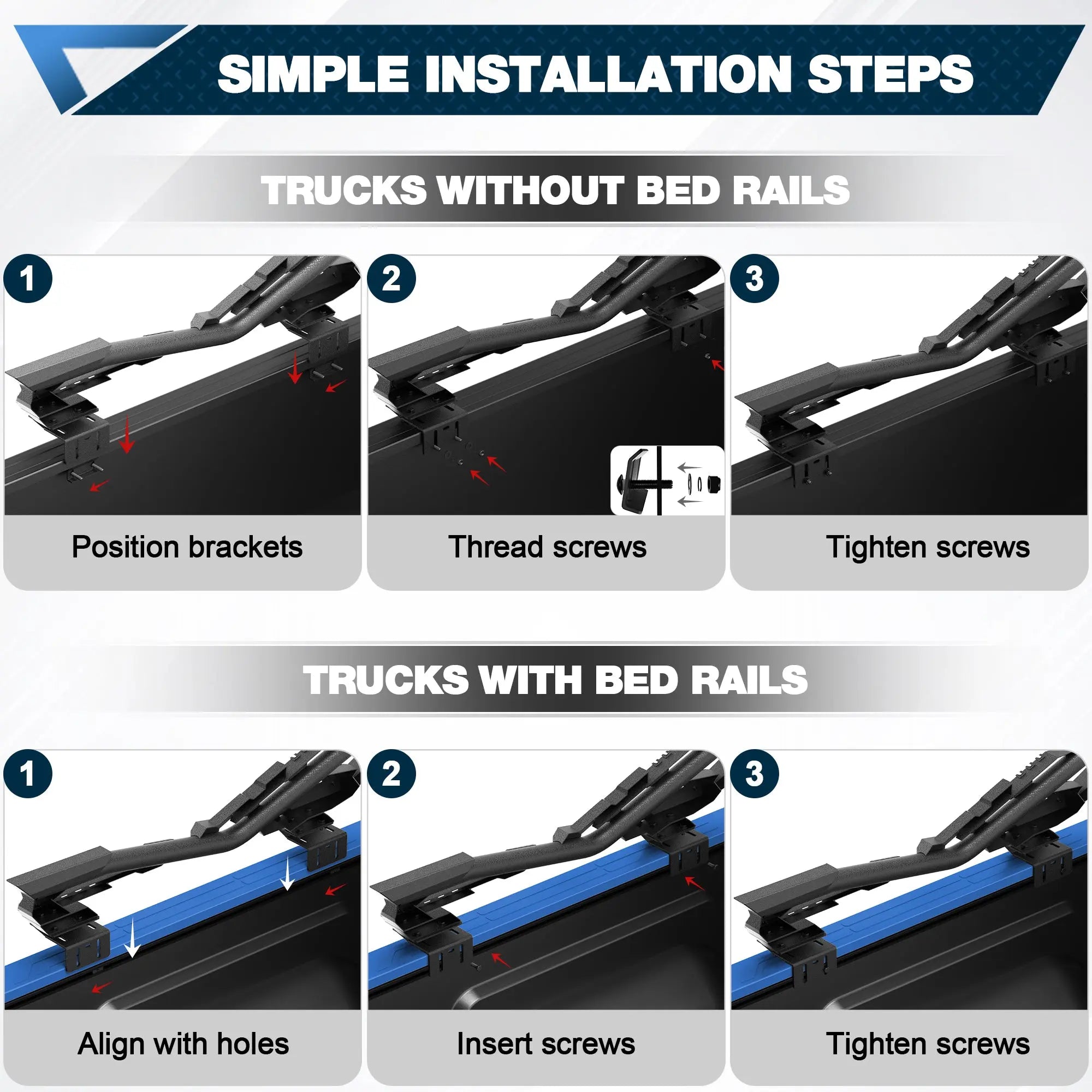 Truck Roll Bar 54.33"–59.84" Heavy Duty Pickup Truck Roll Bar for Mid-Size Trucks POFENZE 