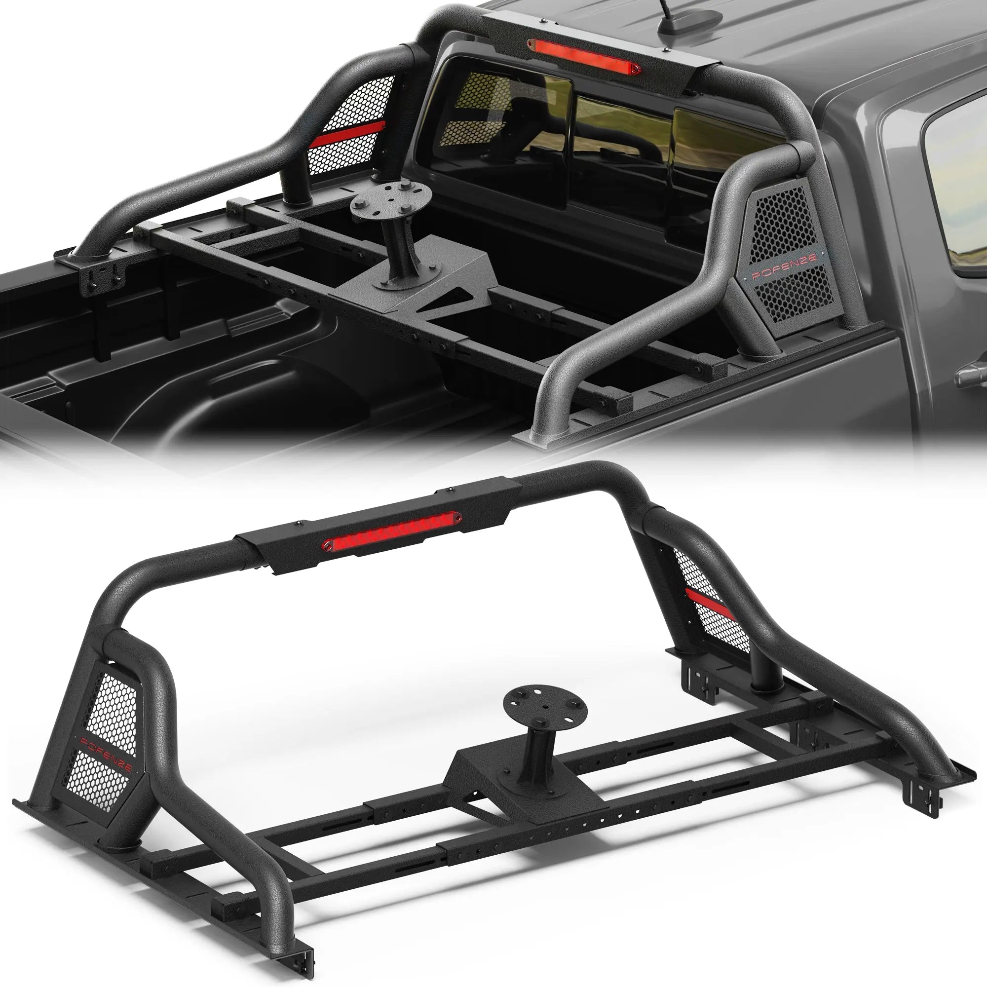 Truck Roll Bar Adjustable 56.88"–62.40" Universal Fit Mid-Size Pickup Truck with/without Bed Rails Sport Roll Bar with Brake Light POFENZE 