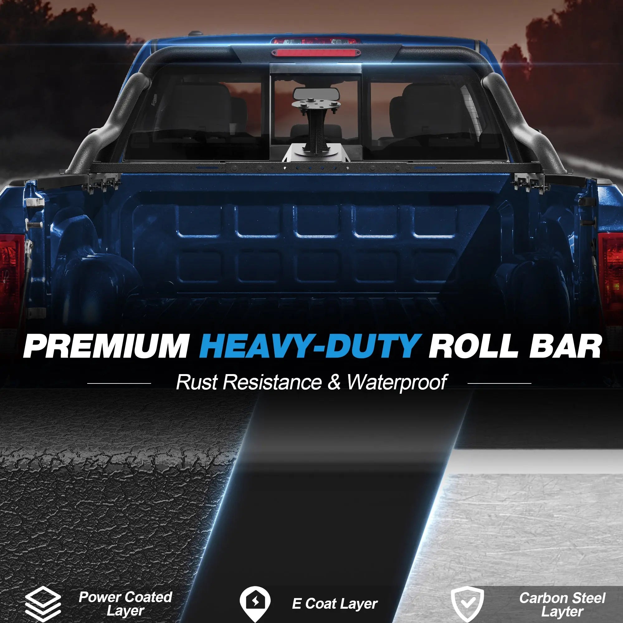 Truck Roll Bar Adjustable 56.88"–62.40" Universal Fit Mid-Size Pickup Truck with/without Bed Rails Sport Roll Bar with Brake Light POFENZE 