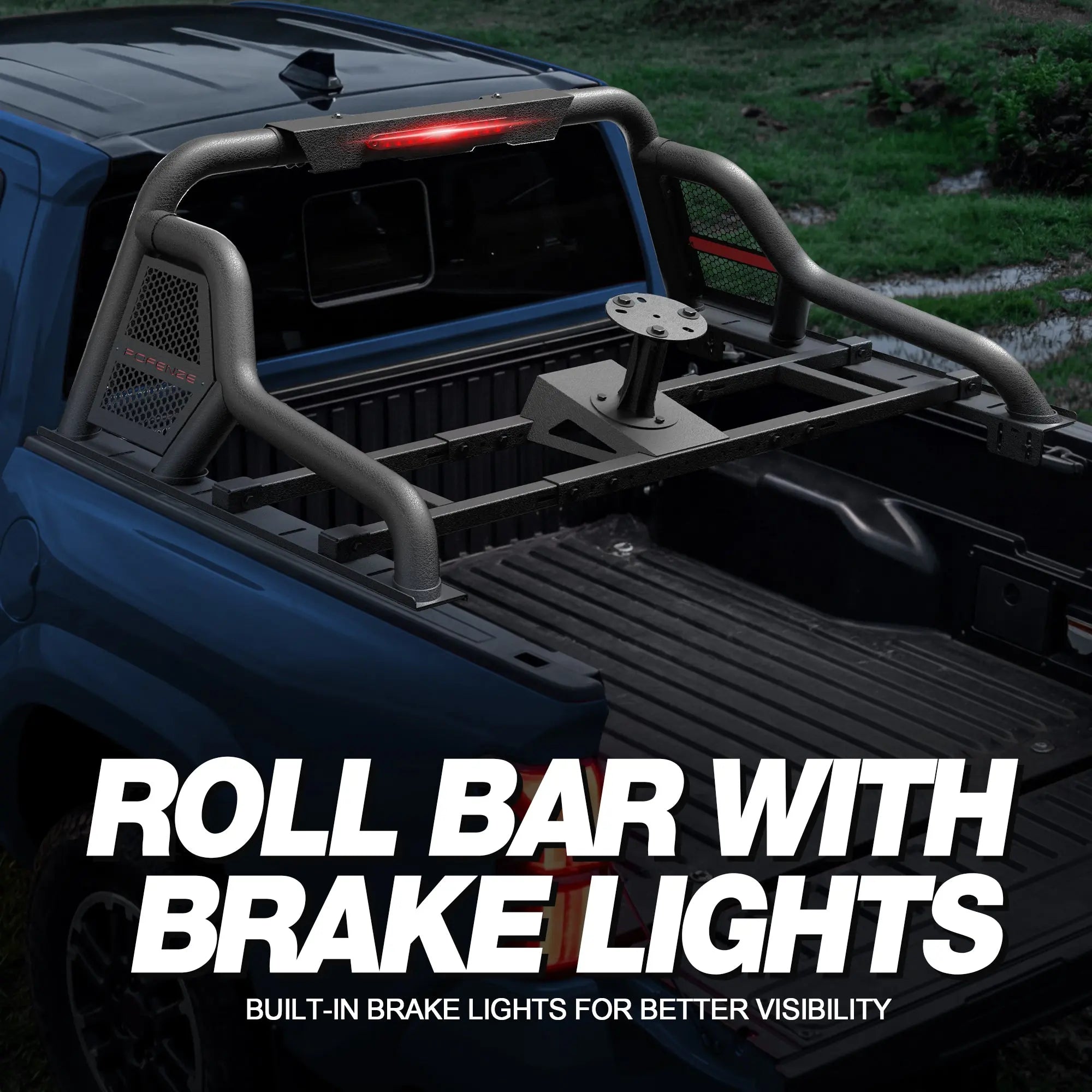 Truck Roll Bar Adjustable 56.88"–62.40" Universal Fit Mid-Size Pickup Truck with/without Bed Rails Sport Roll Bar with Brake Light POFENZE 