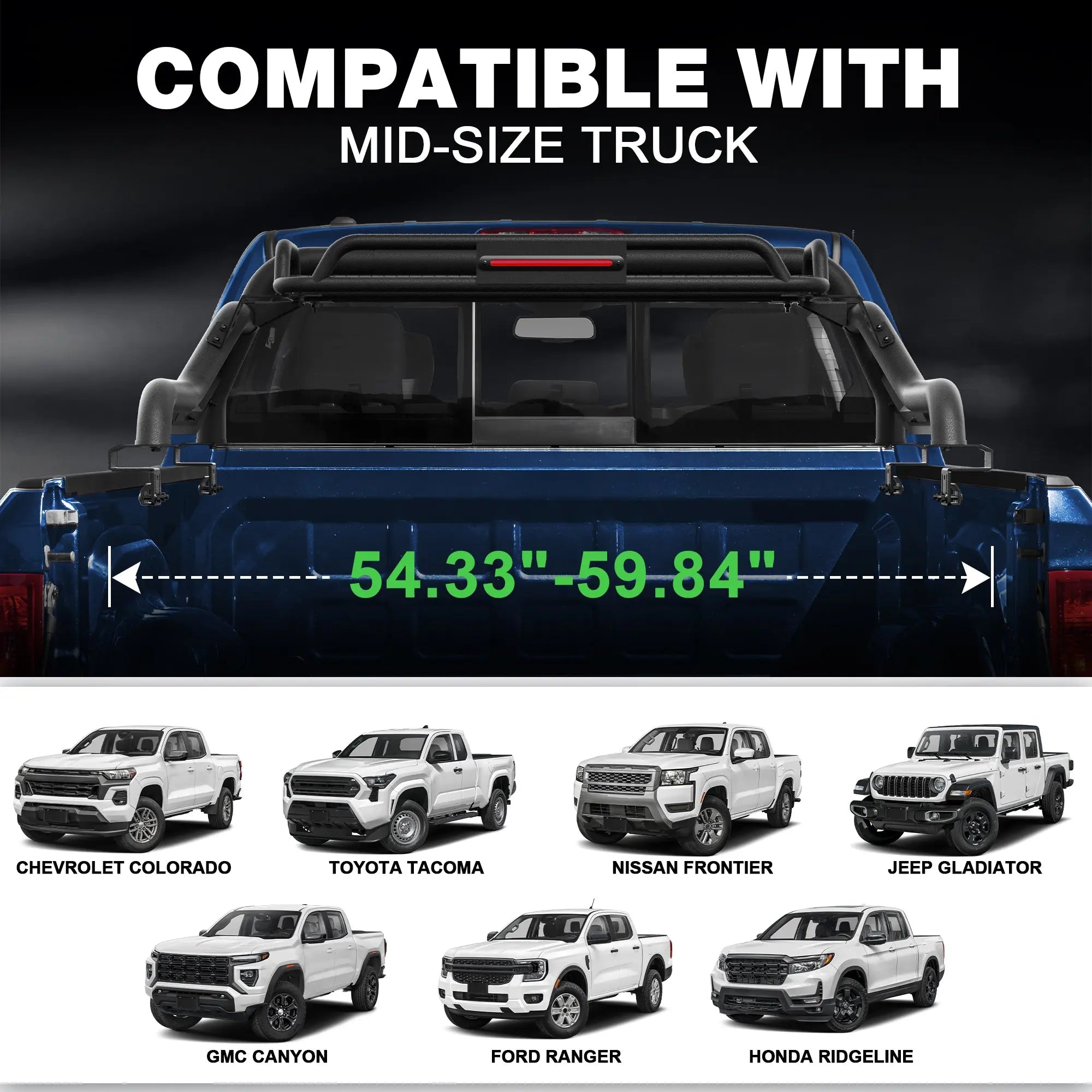 Truck Roll Bar Heavy Duty Truck Bed Rack and Headache Rack for Mid-Size Pickup Trucks POFENZE 