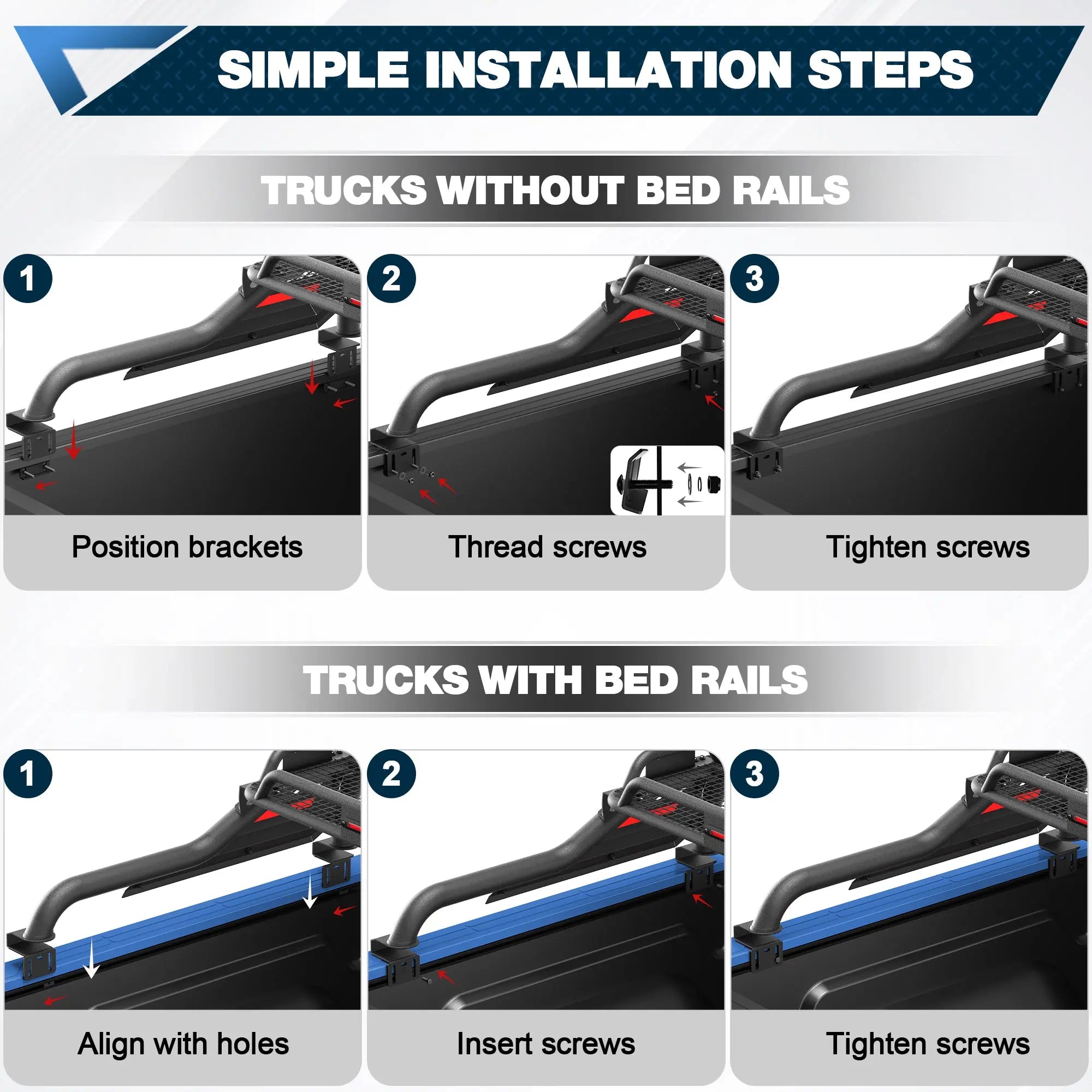 Truck Roll Bar Heavy Duty Truck Bed Rack and Headache Rack for Mid-Size Pickup Trucks POFENZE 