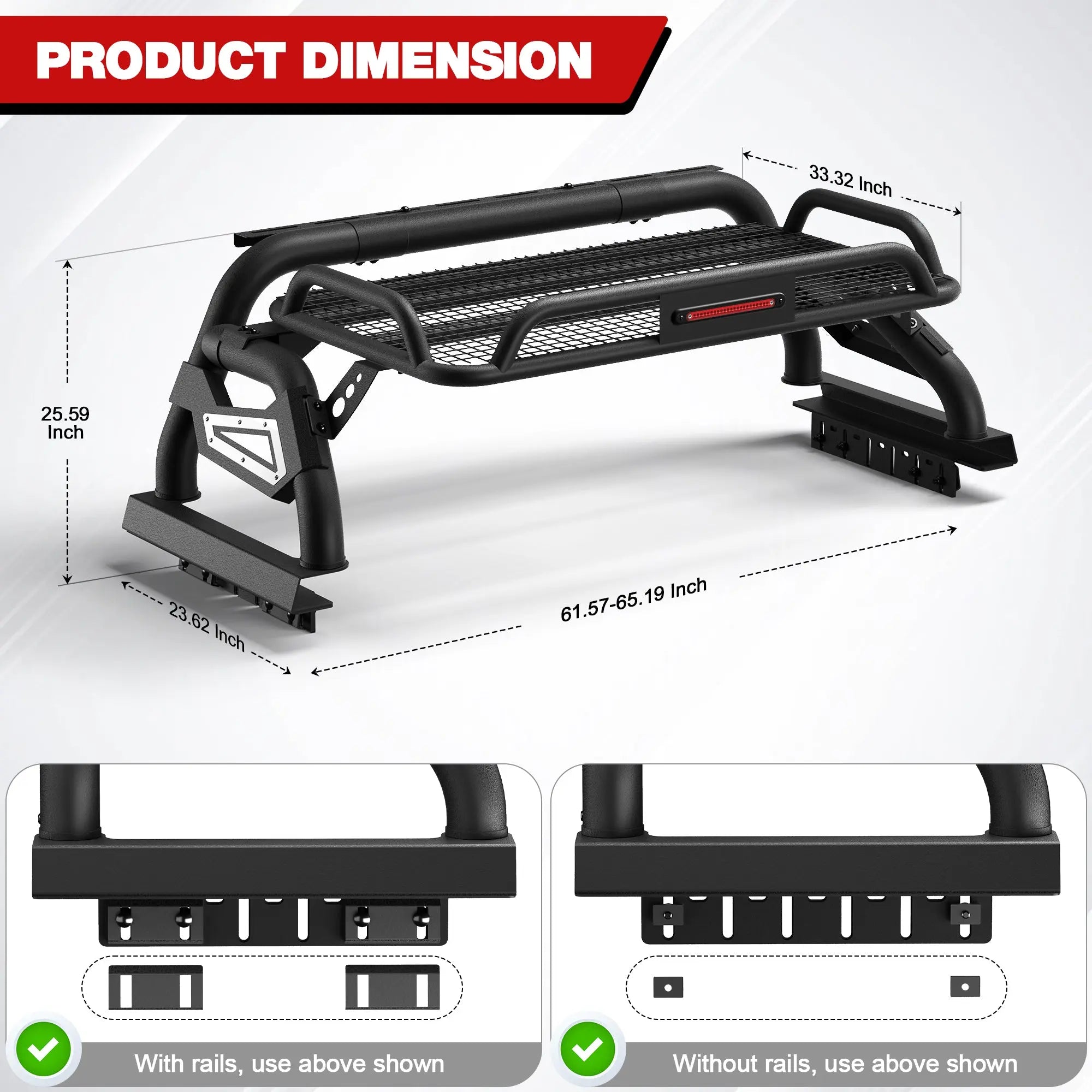 Truck Roll Bar with Cargo Carrier Basket for Full Size Trucks Heavy Duty Chase Rack Sport Bar Compatible with Ford F150, Ram 1500, Chevy Silverado, Tundra, Titan & GMC Sierra POFENZE