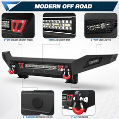 Tundra Bumper Set, Front & Rear Bumper Full Width for 2007-2013 Tundra Pickup, w/LED Lights and D-rings