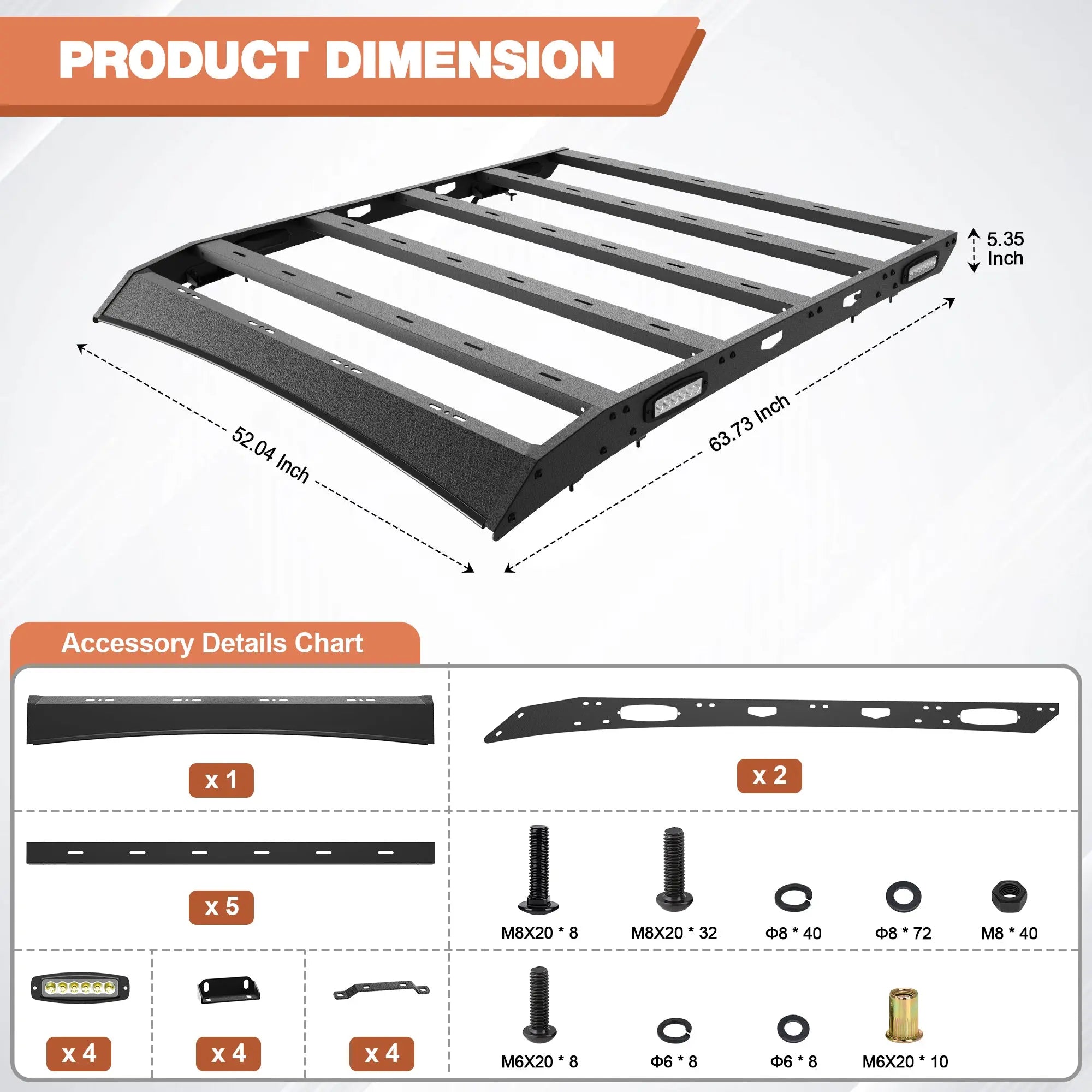 Tundra CrewMax Roof Rack Top Cargo Carrier Heavy Duty Roof Rack Cross Bars with Side LED Lights Compatible with 2007-2021 Toyota Tundra 2th 3th Gen (4 Doors Only) POFENZE