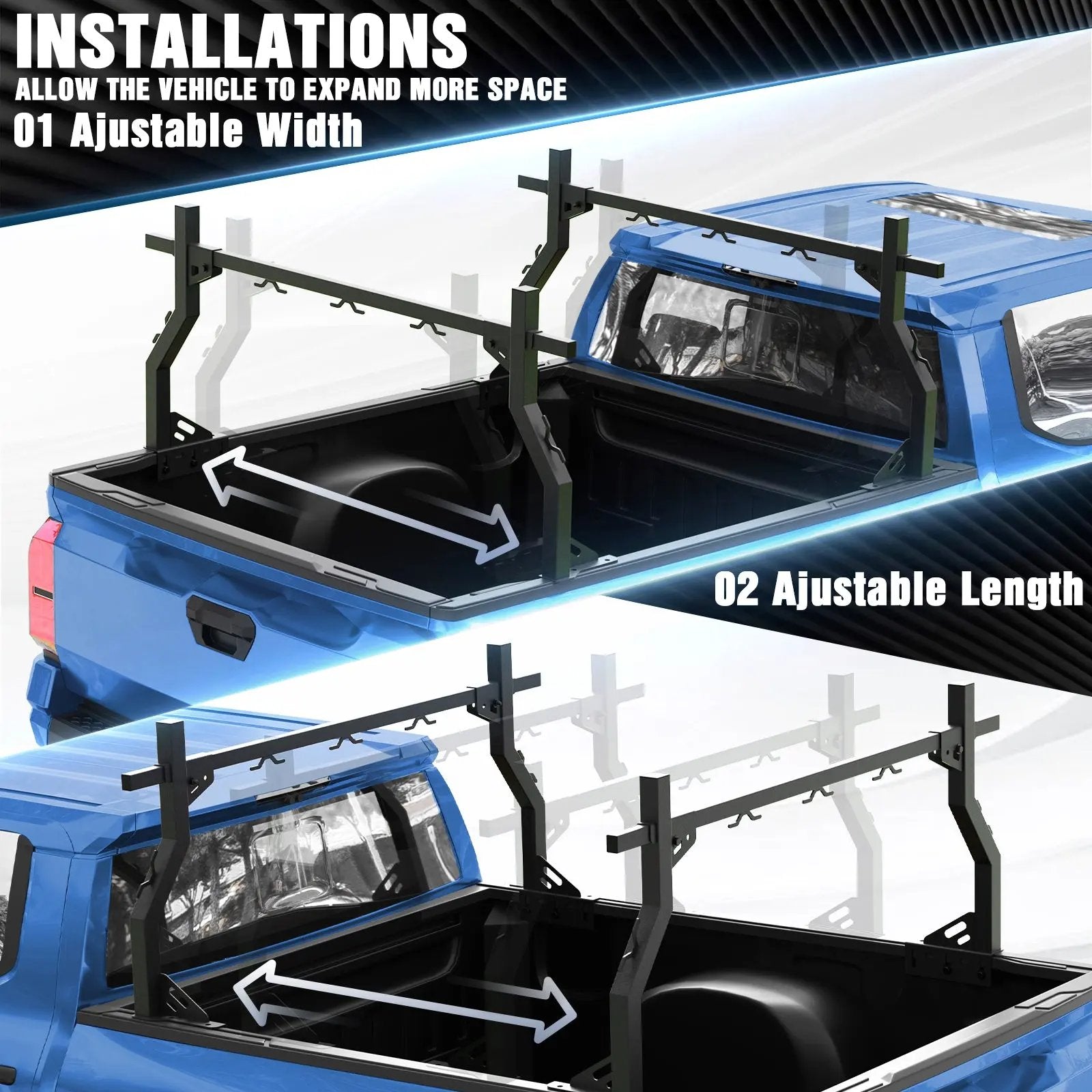 Universal Truck Bed Rack for All Size Pickup Easy Install Ladder Rack for Bike and Kayak - POFENZE