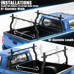 Universal Truck Bed Rack for All Size Pickup Easy Install Ladder Rack for Bike and Kayak - POFENZE