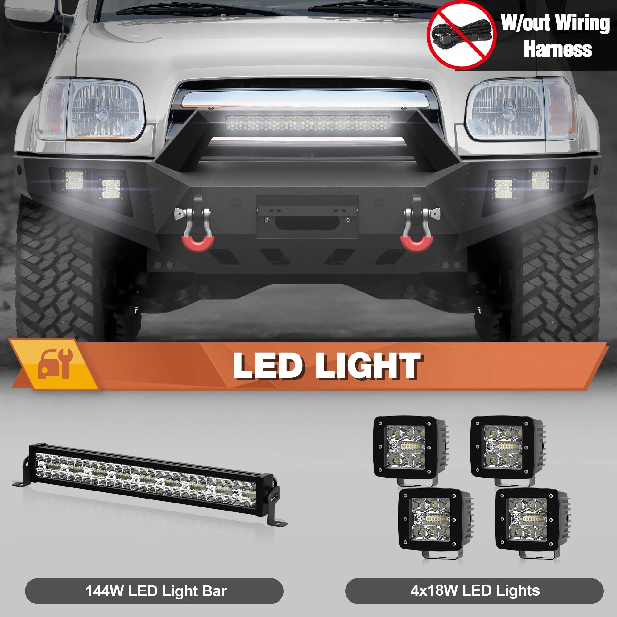for 2000-2006 Toyota Tundra Front Bumper Full Width Bumper with Winch Plate, LED Lights and D-rings POFENZE