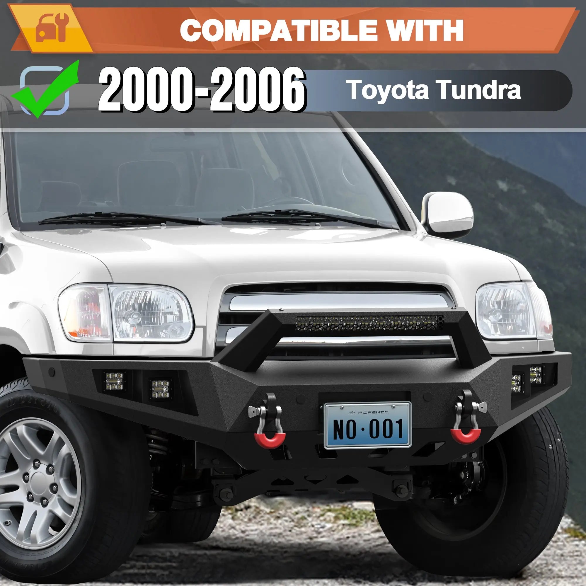 for 2000-2006 Toyota Tundra Front Bumper Full Width Bumper with Winch Plate, LED Lights and D-rings POFENZE