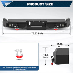 F250 Rear Bumper Compatible with 2017-2025 Ford F250 F350 F450 Super Duty Pickup Truck Bumper